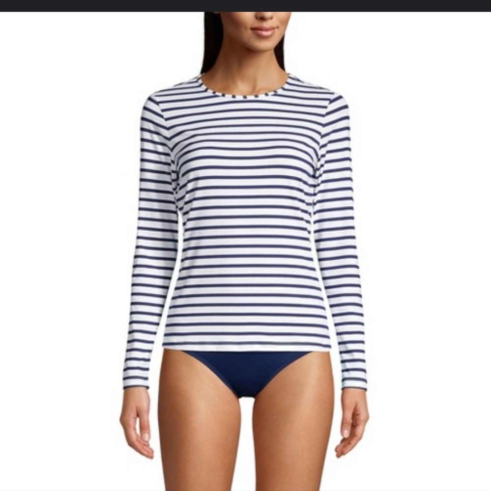 Women's Crew Neck Long Sleeve Rash Guard UPF 50 Swim Tee - Picture 2 of 7